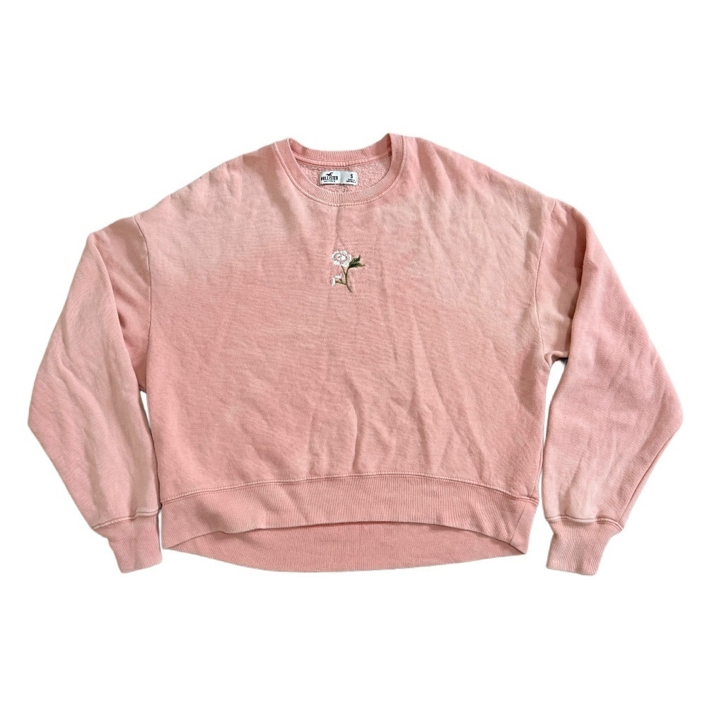 Hollister Pink Floral Embroidered Crewneck Sweatshirt | Loungewear – Small